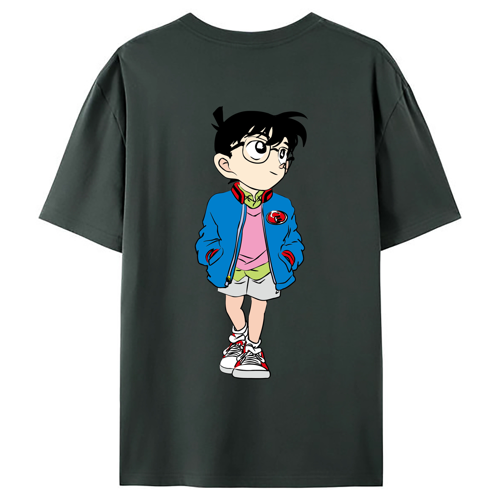 （画像用） 名探偵コナン 江戸川 コナン Detective Conan Conan Edogawa 綿100％ メンズ半袖Tシャツ（バックプリント） 通気性
